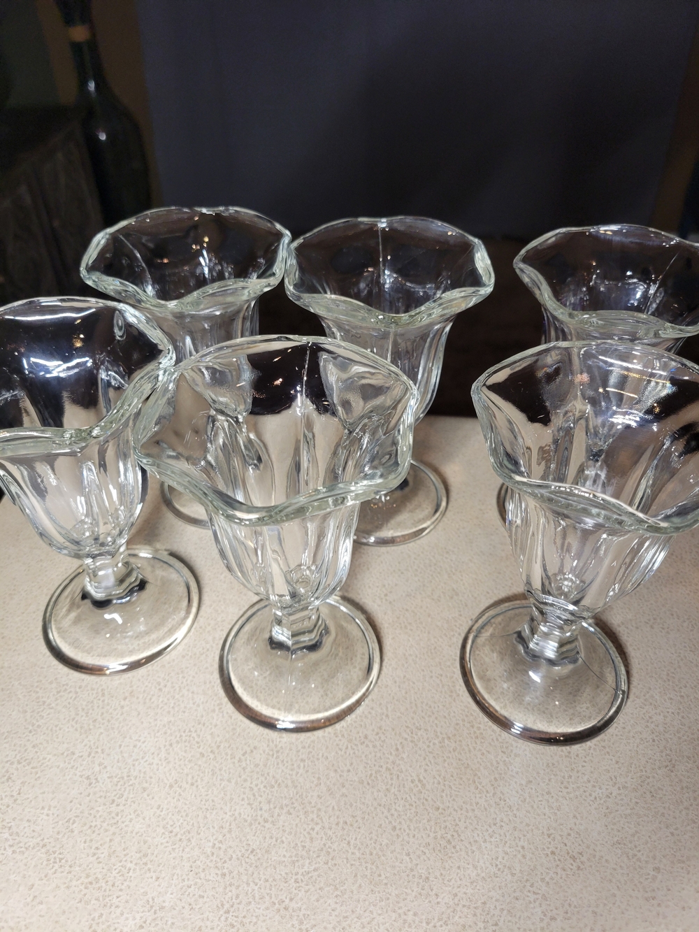 Vintage Clear Glass Tulip Ice Cream Sundae Footed Dessert Bowls - Set of 6